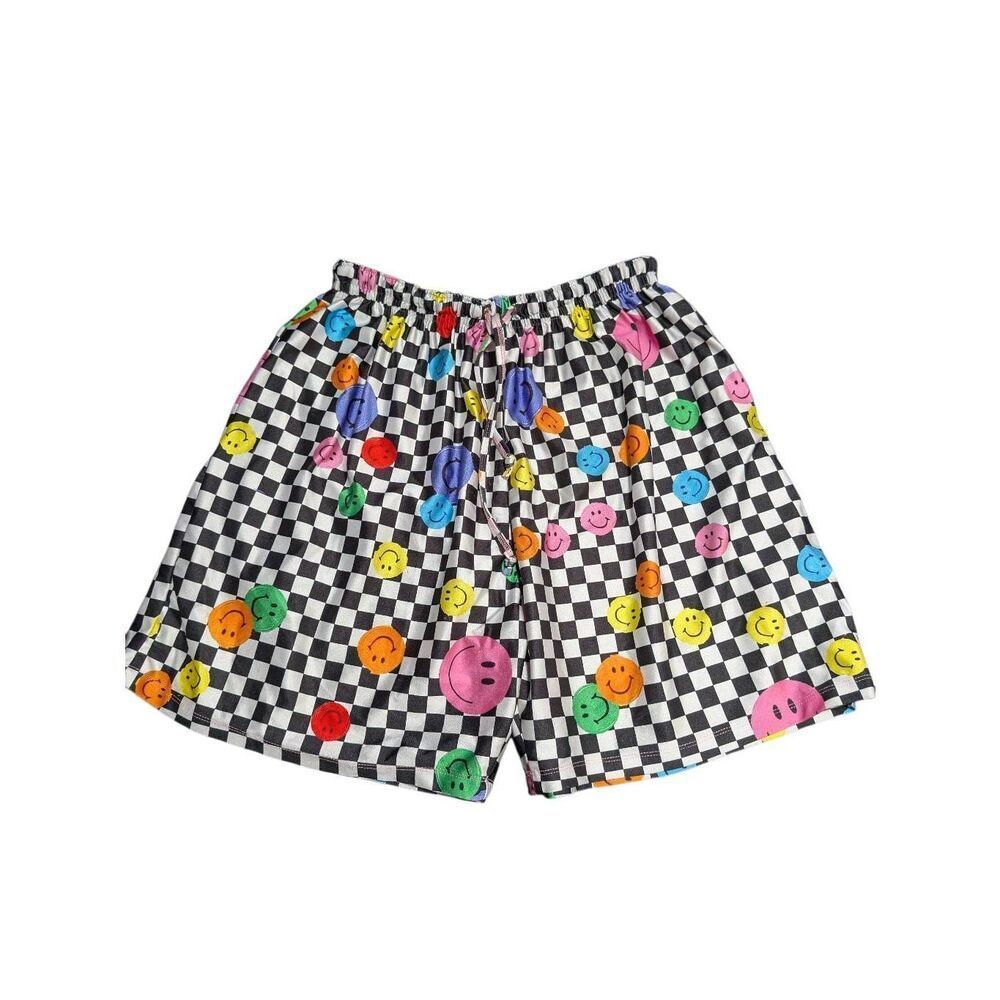 Jade Shorts Happy Faces and Checkerboard Pattern Unisex Sze Small ***Per measure